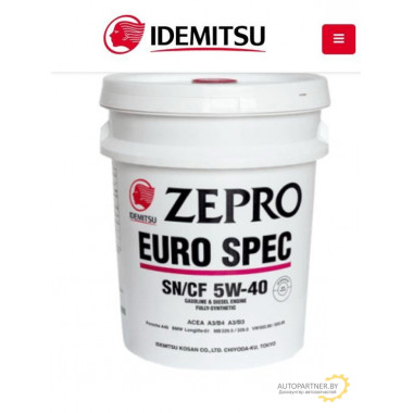 Моторное масло IDEMITSU ZEPRO EURO SPEC 5W40 / 1849031 (20л)