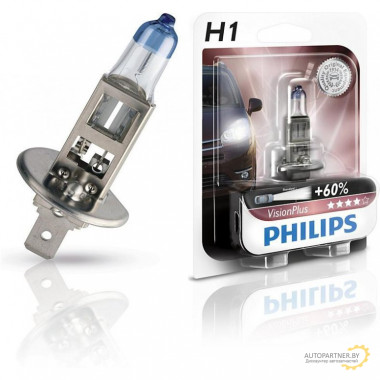 Лампа галогенная VisionPlus +60% H1 12V 55W PHILIPS / 12258VPB1