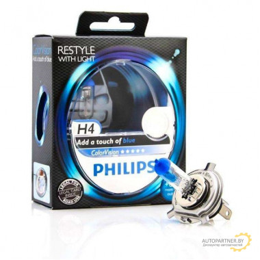 Лампа галогенная ColorVision Blue H4 12V 60/55W (2 шт.) PHILIPS / 12342CVPBS2
