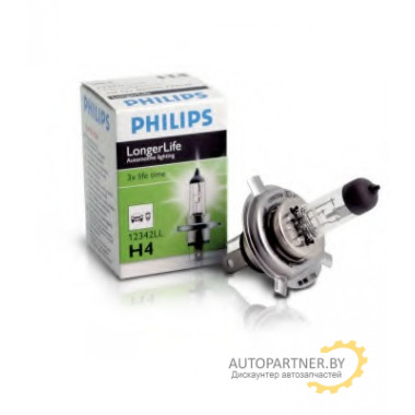 Лампа галогенная LongerLife H4 12V 60/55W PHILIPS / 12342LLC1