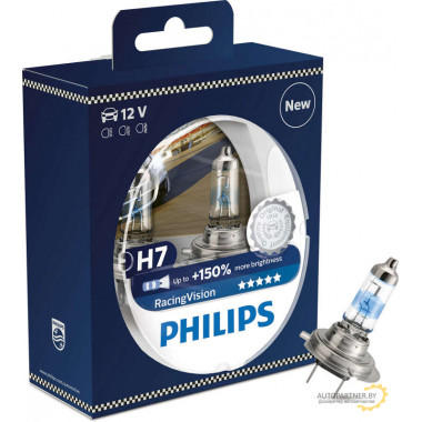 Лампа галогенная RacingVision +150% H4 12V 60/55W (2 шт.) PHILIPS / 12342RVS2