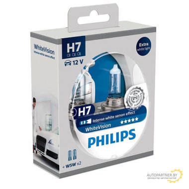 Лампа галогенная WhiteVision H4 +W5W 12V 60/55W (2+2 шт.) PHILIPS / 12342WHVSM