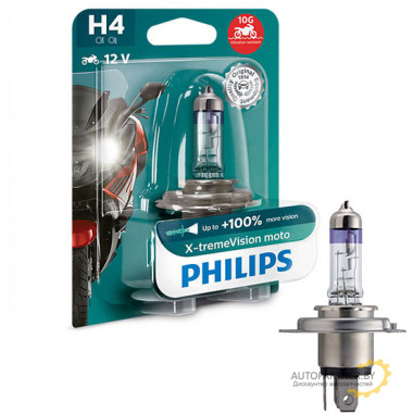 Лампа галогенная X-tremeVision Moto +100% H4 12V 60/55W PHILIPS / 12342XVBW
