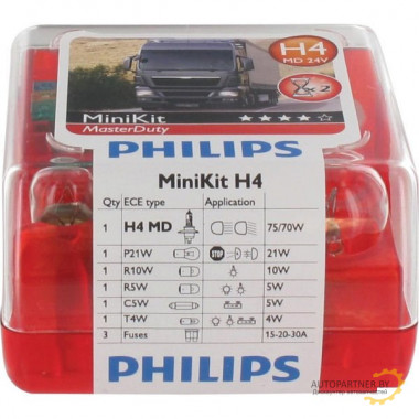 Набор запасных ламп Mini Kit H4 24V PHILIPS / 55554SKMDKM