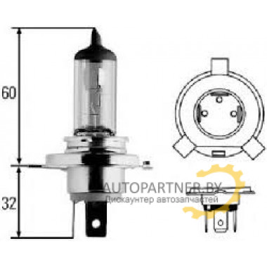 Лампа галогенная H4 12V 100/80W HELLA / 8GJ002525351