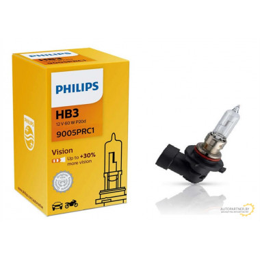 Лампа галогенная Vision +30% HB3 12V 60W PHILIPS / 9005PRC1