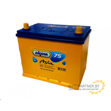 Аккумулятор AKOM Asia 75 Евро 75 А/ч / 6СТ75VL0ASIA