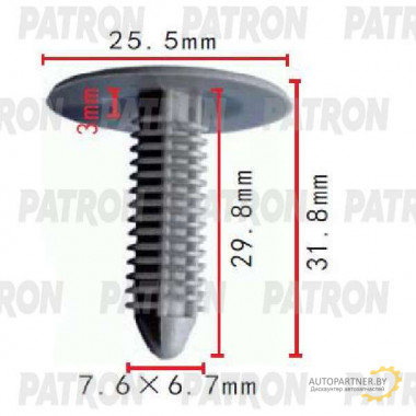 Клипса пластмассовая PATRON Chevrolet, Chrysler, Daewoo, GM, Opel / P37-1933