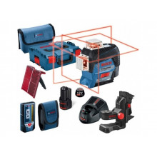 Нивелир лазерный линейный BOSCH GLL 3-80 C с держателем и лазерным приемником в чем. (проекция: крест, 1 плоскость 360°, до 30 м, +/- 0.20 мм/м, резьб 0601063R05