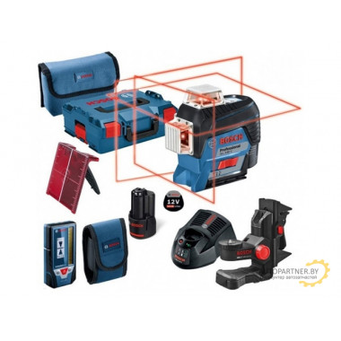 Нивелир лазерный линейный BOSCH GLL 3-80 C с держателем и лазерным приемником в чем. (проекция: крест, 1 плоскость 360°, до 30 м, +/- 0.20 мм/м, резьб 0601063R05