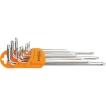 Набор ключейГ-обр.TORX 9пр.с магнитом Т10Н,Т15Н,Т20Н,Т25Н,Т27Н,Т30Н,Т40Т,Т45Н,Т50Н  NEO / 09-526