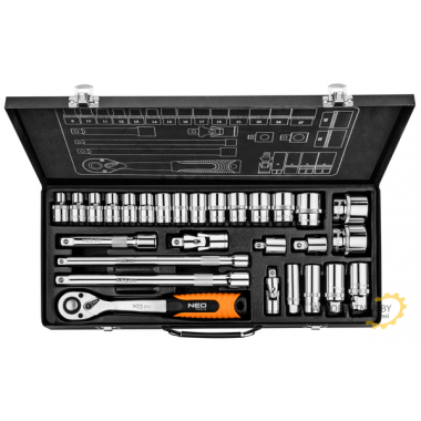 Набор головок с трещоткой 28 шт., 1/2', 3/8', CrV  NEO / 08-677