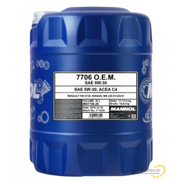 Моторное масло MANNOL FOR RENAULT NISSAN O.E.M. 7706 5W30 / 53758 (20л)