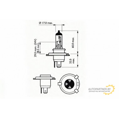 Лампа галогенная H4 12V 60/55W SCT / 202792