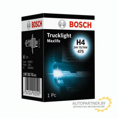Лампа галогенная Trucklight Maxlife H4 24V 75/70W BOSCH / 1987302742