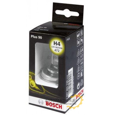 Лампа галогенная Plus 90 H4 12V 60/55W BOSCH / 1987301740