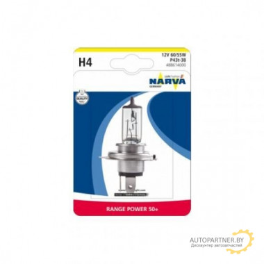 Лампа накаливания H4 12V 60/55 W P43t RANGE POWER 50+ NARVA / 48861BL