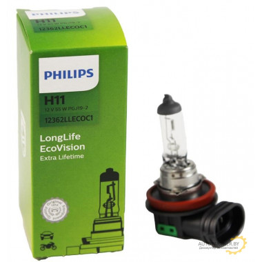 Лампа галогенная LongLife EcoVision H11 12V 55W PHILIPS / 12362LLECOC1