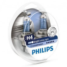 Лампа галогенная CristalVision H4 +W5W 12V 60/55W (2+2 шт.) PHILIPS / 12342CVSM