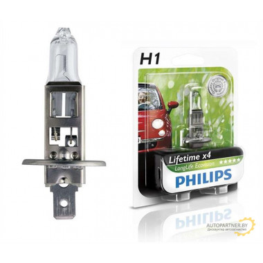 Лампа галогенная LongLife EcoVision H1 12V 55W PHILIPS / 12258LLECOB1