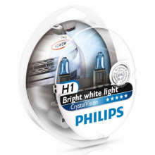 Лампа галогенная CristalVision H1 +W5W 12V 55W (2+2 шт.) PHILIPS / 12258CVSM