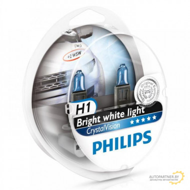 Лампа галогенная CristalVision H1 +W5W 12V 55W (2+2 шт.) PHILIPS / 12258CVSM