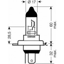 Лампа галогенная Silverstar +60% H4 12V 60/55W OSRAM / 64193SV201B