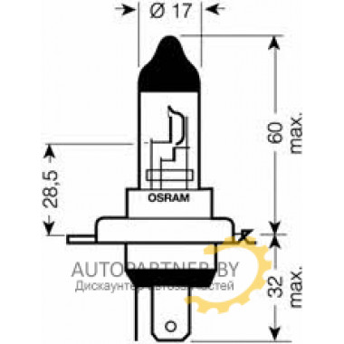 Лампа галогенная Silverstar +60% H4 12V 60/55W OSRAM / 64193SV201B