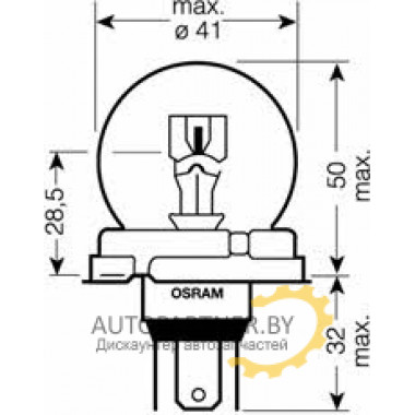 Лампа галогенная R2 (Bilux) 12V 100/80W OSRAM / 64203