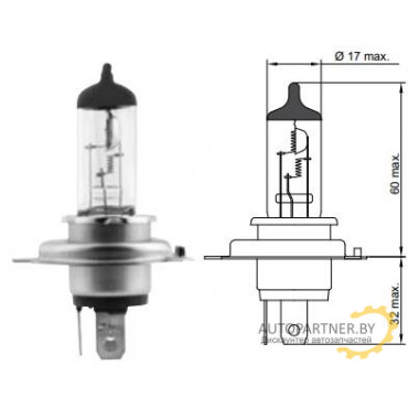 Лампа галогенная +100% More Light H4 12V 60/55W TESLA / B40401