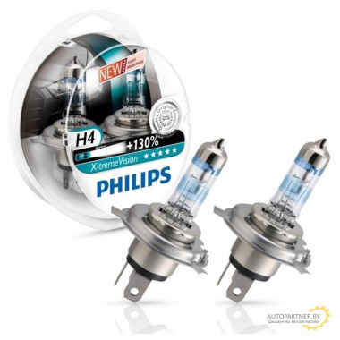 Лампа галогенная X-tremeVision +130% H4 12V 60/55W (2 шт.) PHILIPS / 12342XVS2