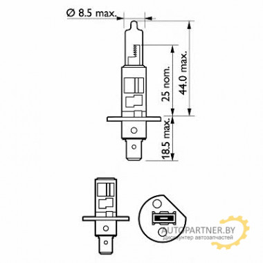 Лампа галогенная H1 12V 55W PHILIPS / 12258SPC1