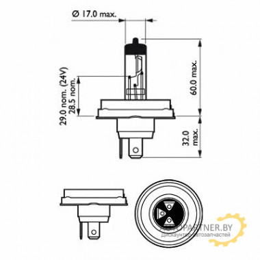Лампа накаливания R2 12V 60/55W PHILIPS / 12596H5C1