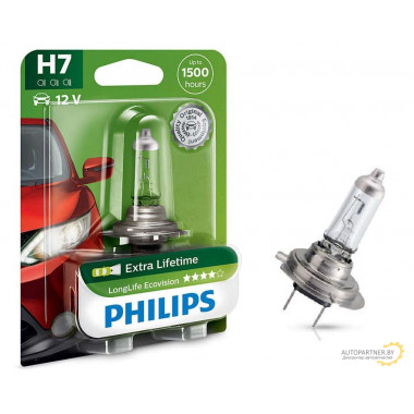 Лампа галогенная LongLife EcoVision H7 12V 55W PHILIPS / 12972LLECOB1