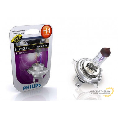 Лампа галогенная NightGuide DoubleLife H4 12V 60/55W PHILIPS / 12342NGDLB1