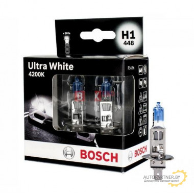 Лампа галогенная Ultra White 4200K H1 12V 55W (2 шт.) BOSCH / 1987301180