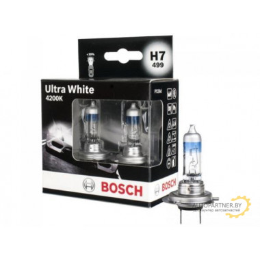 Лампа галогенная Ultra White 4200K H7 12V 55W (2 шт.) BOSCH / 1987301182