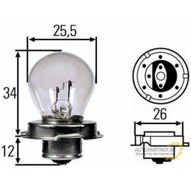 Лампа галогенная S3 6V 15W HELLA / 8GA008899061