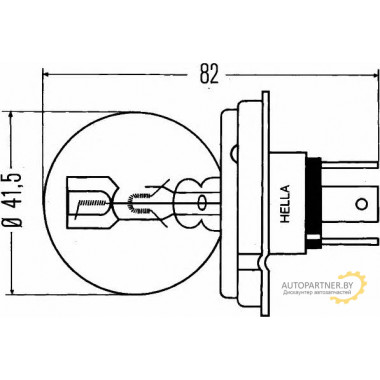 Лампа галогенная R2 (Bilux) 6V HELLA / 8GD002088071