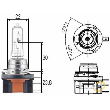 Лампа галогенная H15 12V 55/15W HELLA / 8GJ168119001