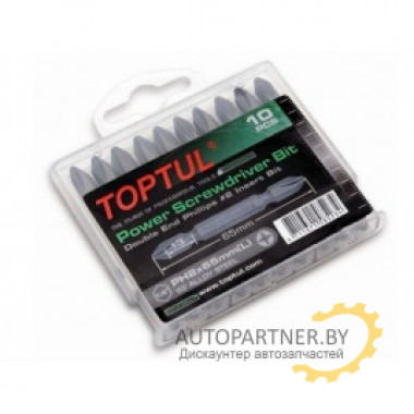Набор бит двухсторонних PH2х65 10шт. в пластмассовом боксе TOPTUL (GAAW1001)