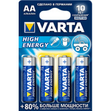 Батарейка VARTA 4шт HIGH ENERGY 4 AA 1.5V LR6 (Германия) / 04906113414