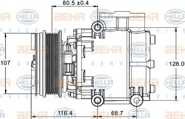 Компрессор, кондиционер BEHR HELLA SERVICE 8FK 351 334-101 Компрессор, кондиционер BEHR HELLA SERVICE 8FK 351 334-101