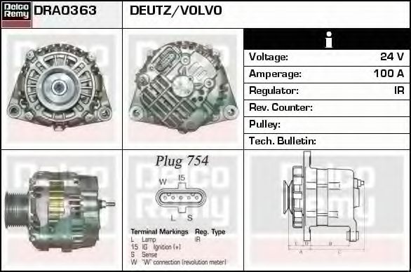 Генератор DELCO REMY DRA0363 Генератор DELCO REMY DRA0363