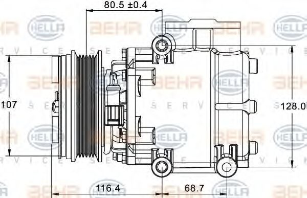 Компрессор, кондиционер HELLA 8FK 351 334-101 Компрессор, кондиционер HELLA 8FK 351 334-101