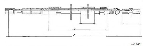 Трос, стояночная тормозная система CABOR 10.734 Трос, стояночная тормозная система CABOR 10.734