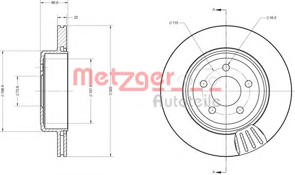 Тормозной диск METZGER 6110345 Тормозной диск METZGER 6110345